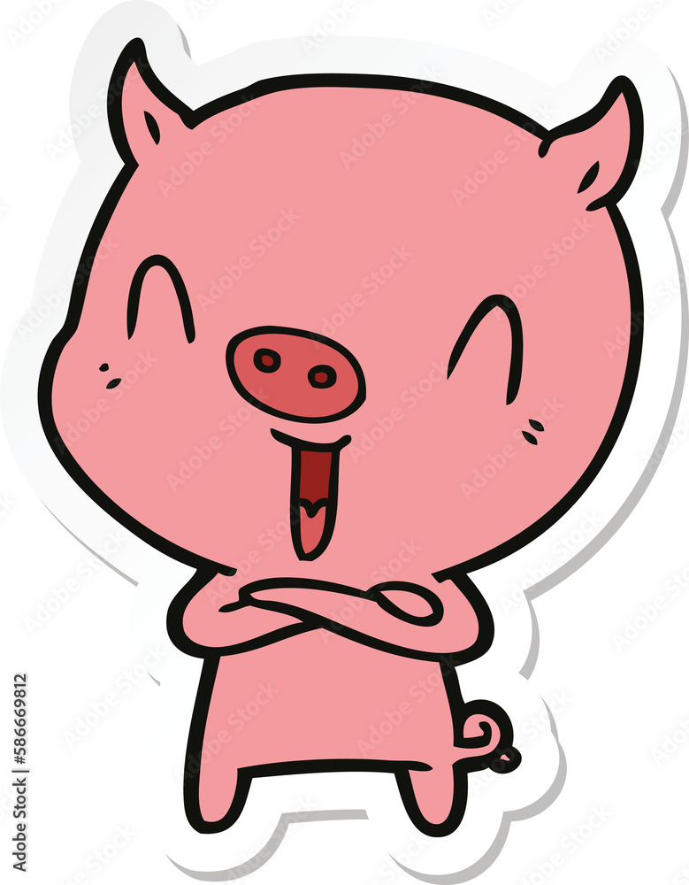 sticker of a happy cartoon pig