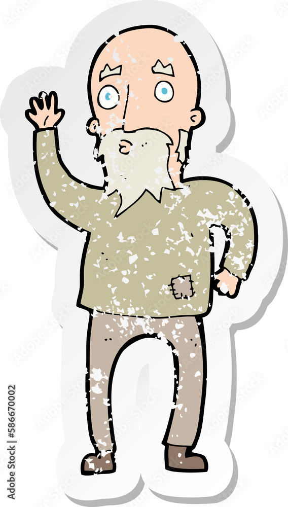 Obraz premium retro distressed sticker of a cartoon old man waving