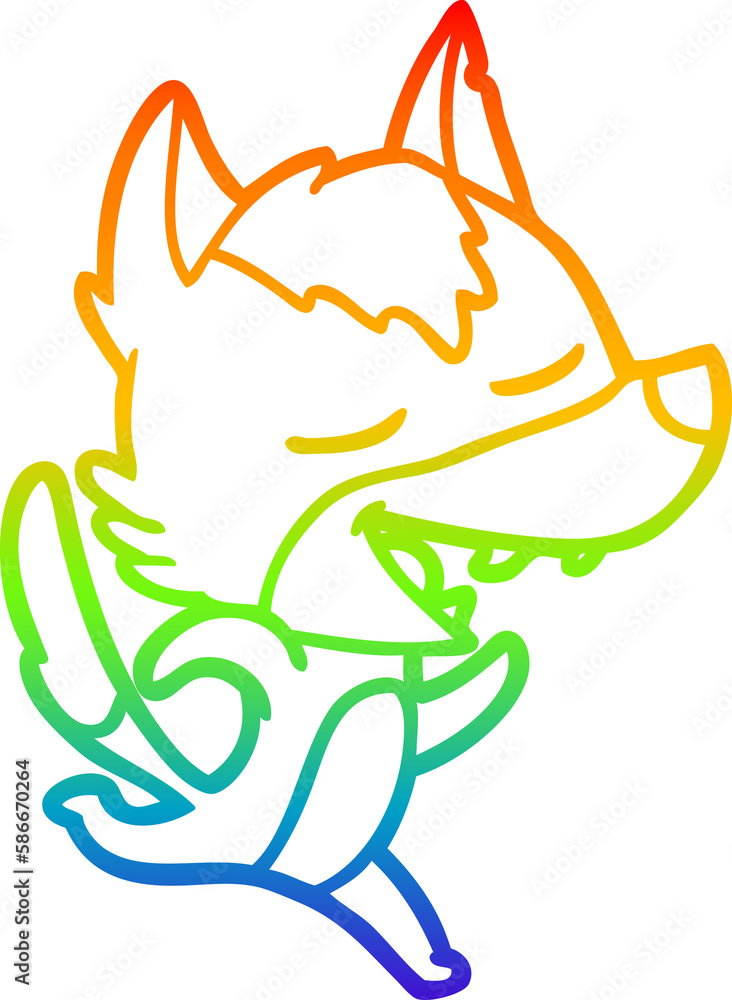 rainbow gradient line drawing cartoon running wolf laughing rainbow gradient line drawing cartoon running wolf laughing
