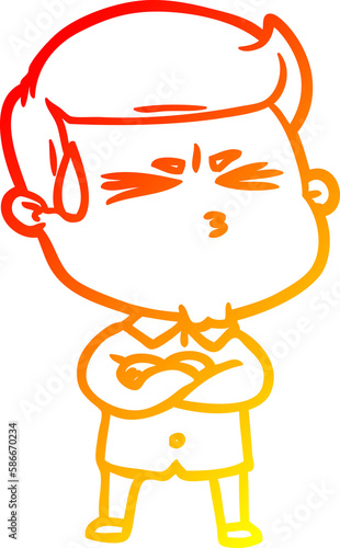 warm gradient line drawing cartoon man sweating