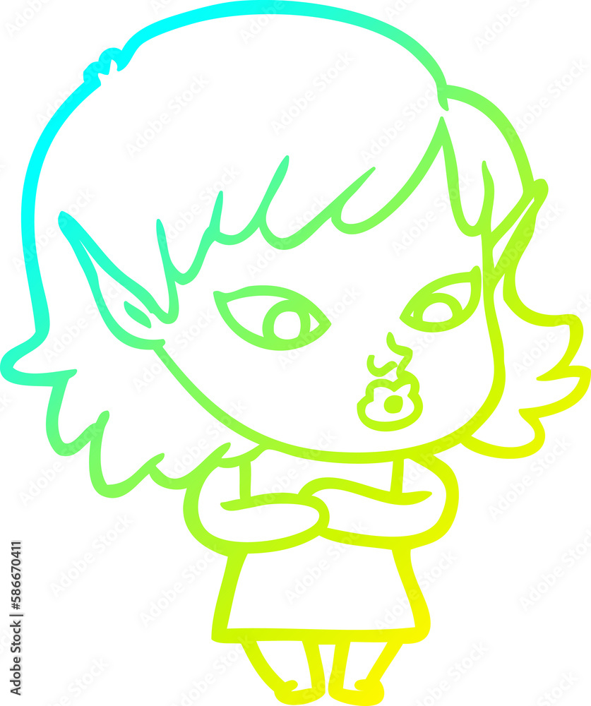 cold gradient line drawing pretty cartoon elf girl cold gradient line drawing pretty cartoon elf girl