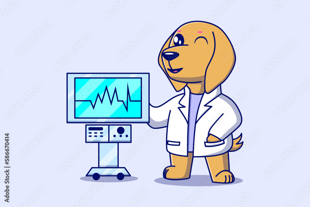 Cute Dog Doctor With Electrocardiography Vector Cartoon Cute Dog Doctor With Electrocardiography Vector Cartoon