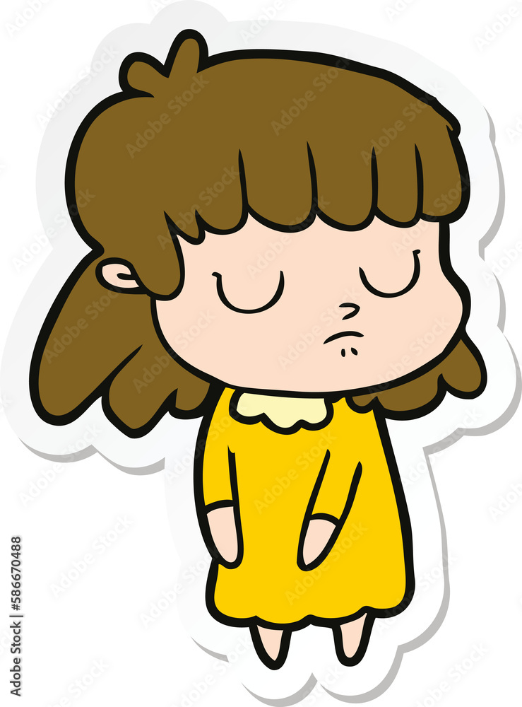 sticker of a cartoon indifferent woman