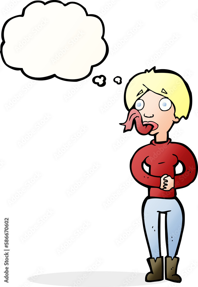 cartoon woman with snake tongue with thought bubble cartoon woman with snake tongue with thought bubble