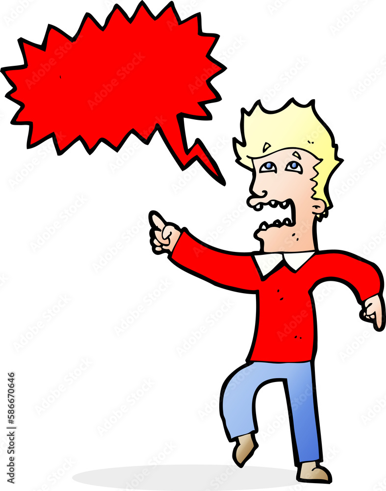 cartoon frightened man pointing with speech bubble cartoon frightened man pointing with speech bubble