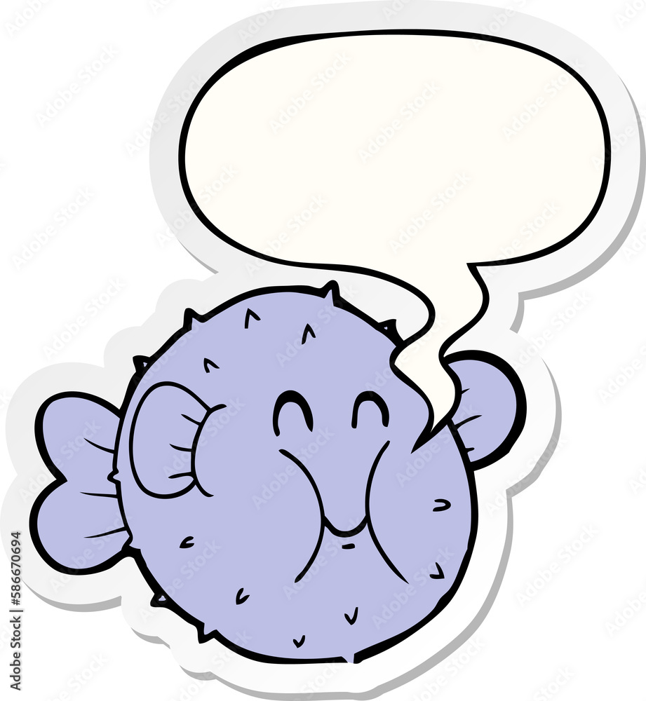 cartoon puffer fish and speech bubble sticker cartoon puffer fish and speech bubble sticker