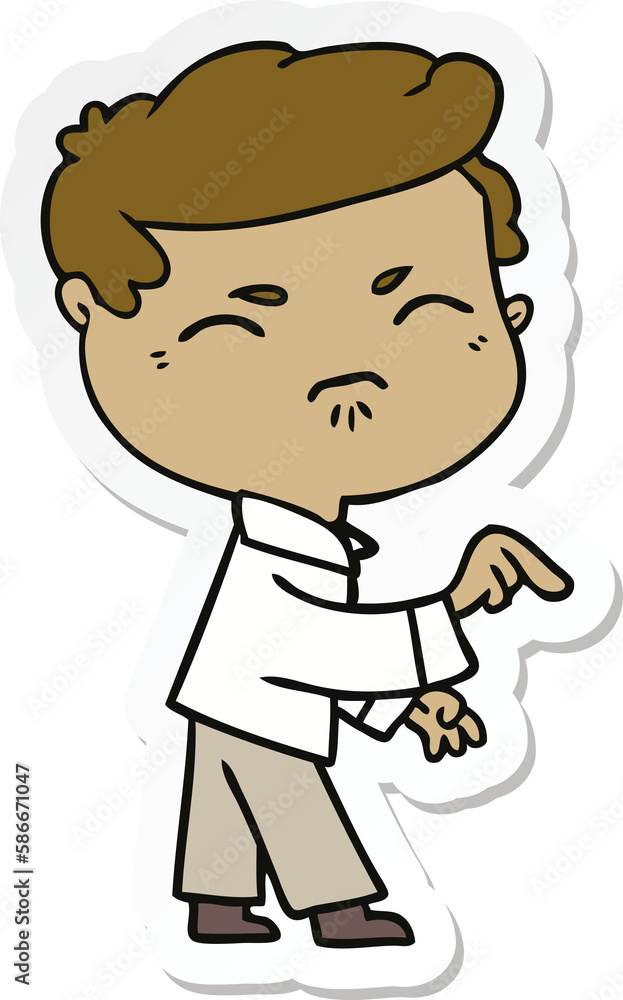 sticker of a cartoon annoyed man pointing finger sticker of a cartoon annoyed man pointing finger