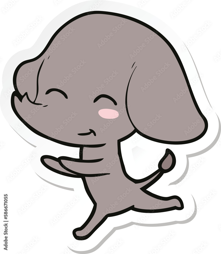 Fototapeta premium sticker of a cute cartoon elephant running
