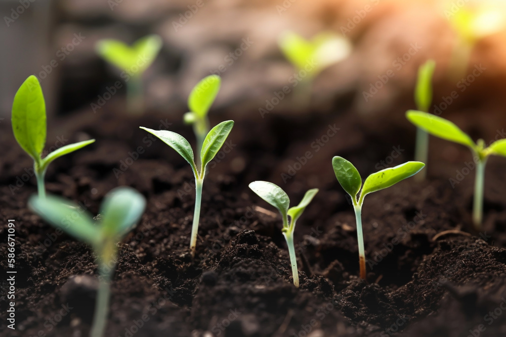 Little green sprouts seedling in a soil, generative AI Little green sprouts seedling in a soil, generative AI