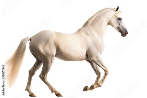 an isolated palomino horse running, jumping, side view portrait, equestrian-themed photorealistic illustration on a transparent background cutout in PNG, Generative AI © Purple Penguin GFX