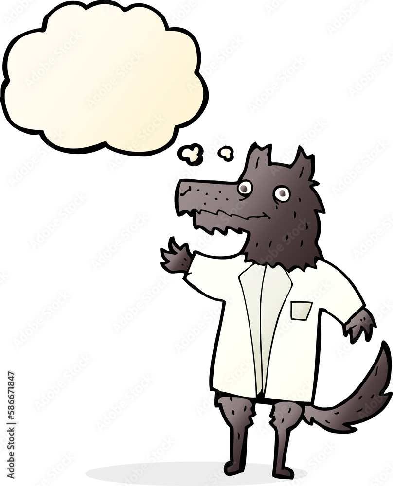 cartoon wolf businessman with thought bubble cartoon wolf businessman with thought bubble