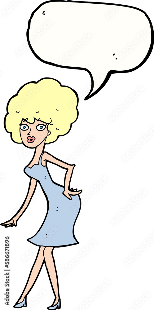 cartoon woman posing in dress with speech bubble cartoon woman posing in dress with speech bubble