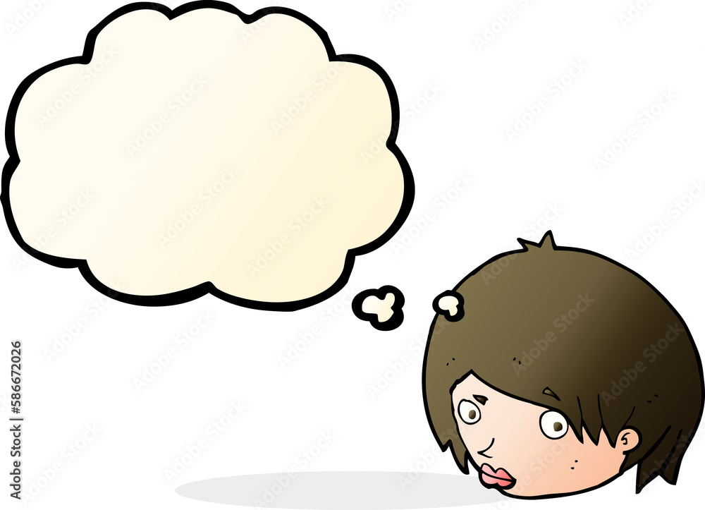 cartoon female face with raised eyebrow with thought bubble cartoon female face with raised eyebrow with thought bubble