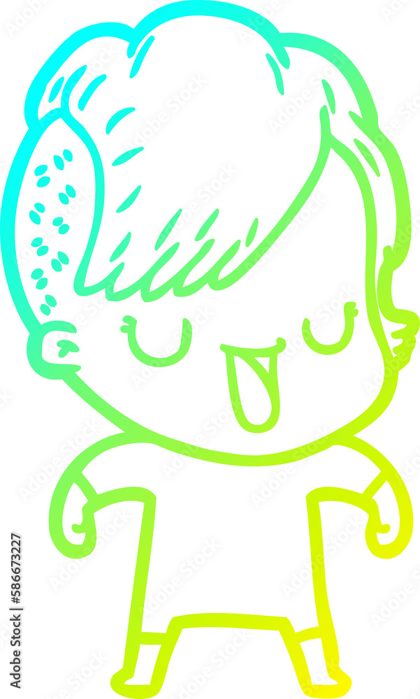 cold gradient line drawing cute cartoon girl with hipster haircut cold gradient line drawing cute cartoon girl with hipster haircut