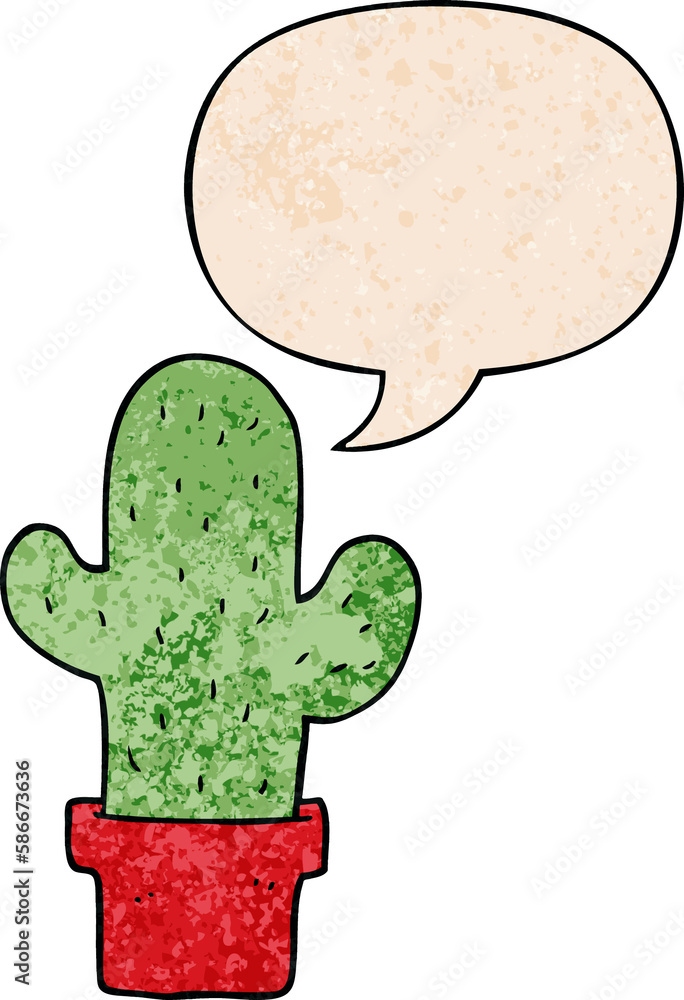 cartoon cactus and speech bubble in retro texture style cartoon cactus and speech bubble in retro texture style