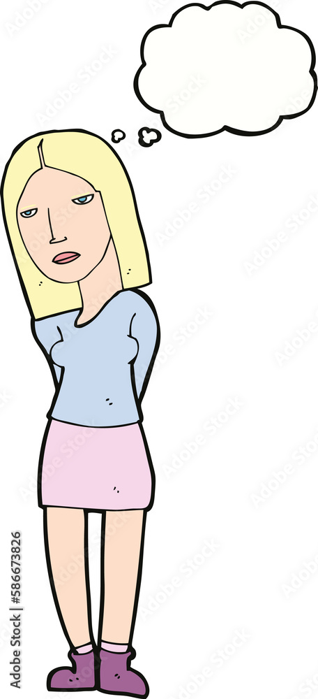 cartoon woman waiting with thought bubble cartoon woman waiting with thought bubble