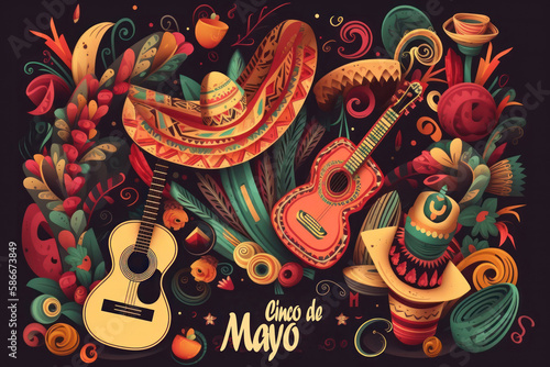 Cinco de mayo poster design with traditional mexican elements, generative ai