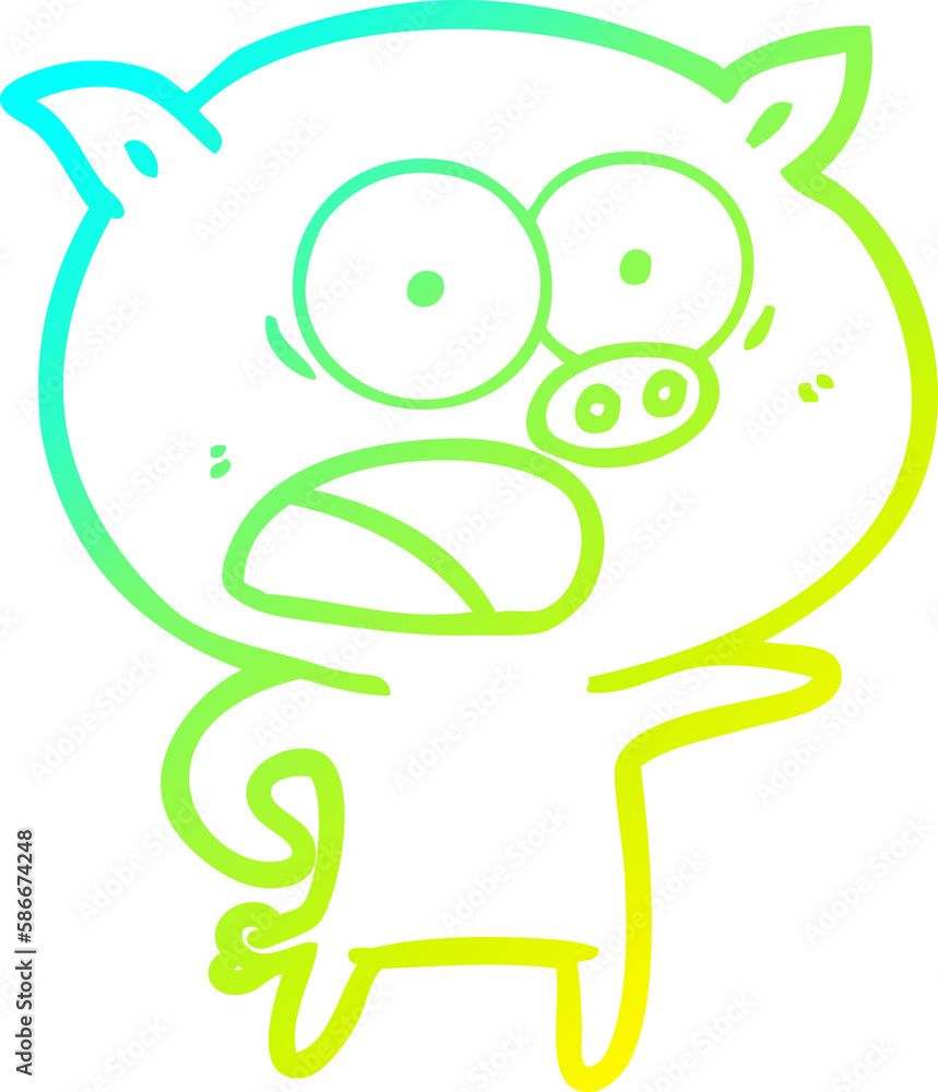 Obraz premium cold gradient line drawing cartoon pig shouting