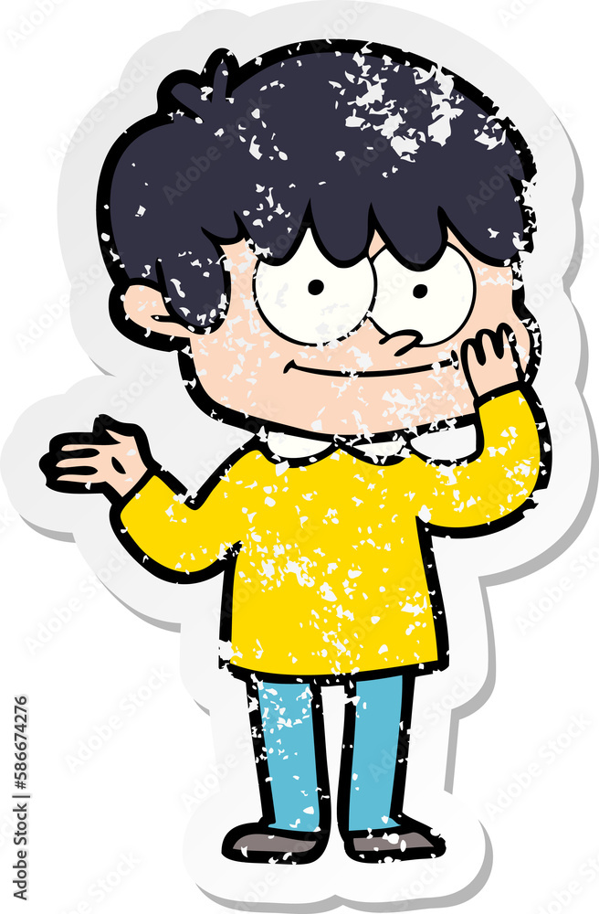 distressed sticker of a happy cartoon man distressed sticker of a happy cartoon man
