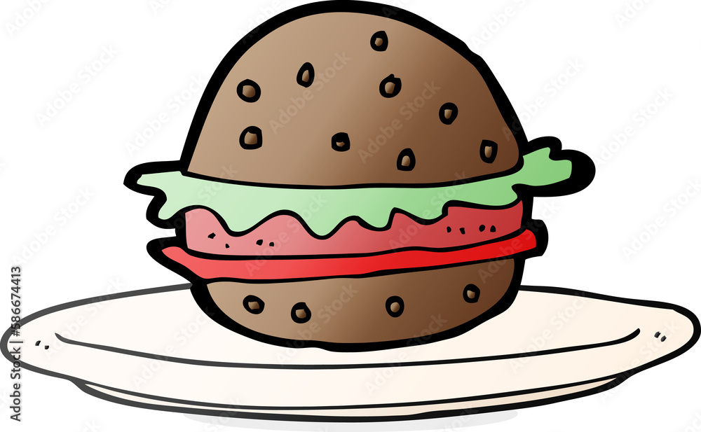 cartoon burger on plate cartoon burger on plate
