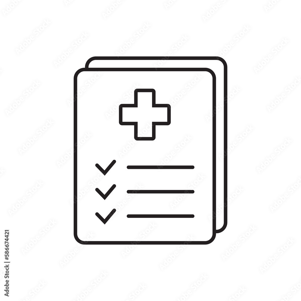 Medical record icon, medical report icon, medical history thin line icon, vector isolated. Medical record icon, medical report icon, medical history thin line icon, vector isolated.