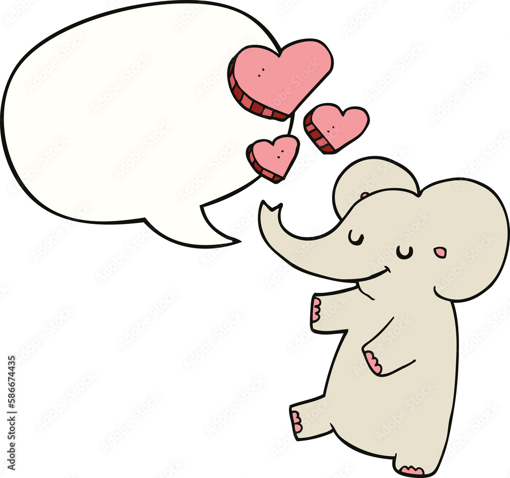 cartoon elephant and love hearts and speech bubble cartoon elephant and love hearts and speech bubble
