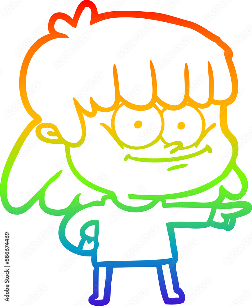 rainbow gradient line drawing cartoon girl smiling