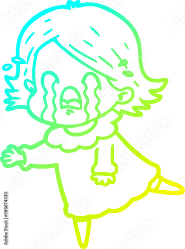 cold gradient line drawing cartoon woman crying