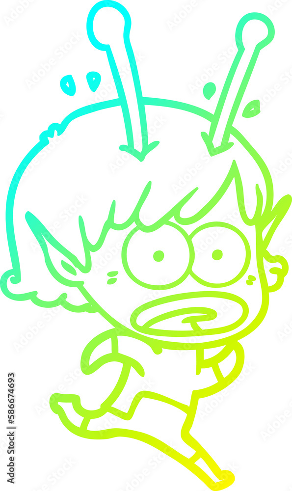 cold gradient line drawing cartoon shocked alien girl cold gradient line drawing cartoon shocked alien girl