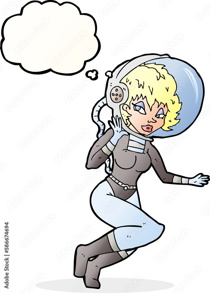 Fototapeta premium cartoon space woman with thought bubble