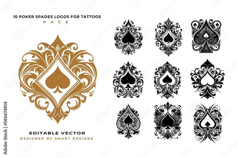 Poker Spades Logos for Tattoos Pack x10