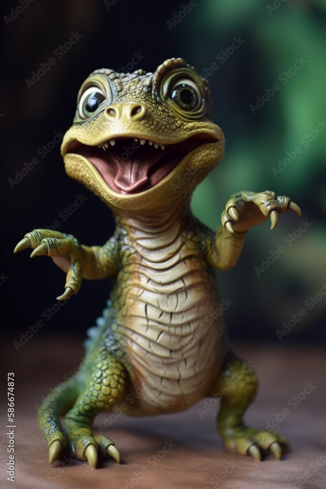 Obraz premium Miniature Realistic Dancing Dinosaur. AI Generated