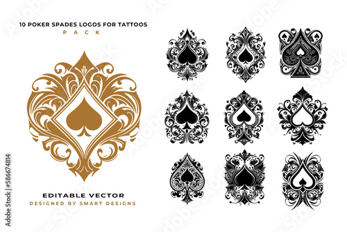 Poker Spades Logos for Tattoos Pack x10 photo