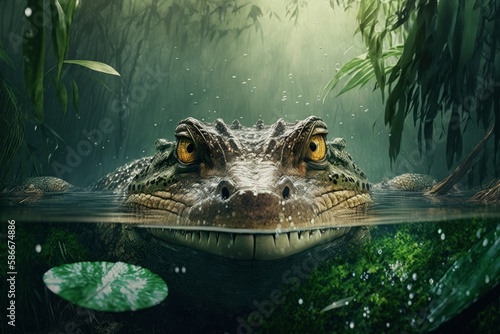 Crocodile swimming in the pond. 3Generative AI