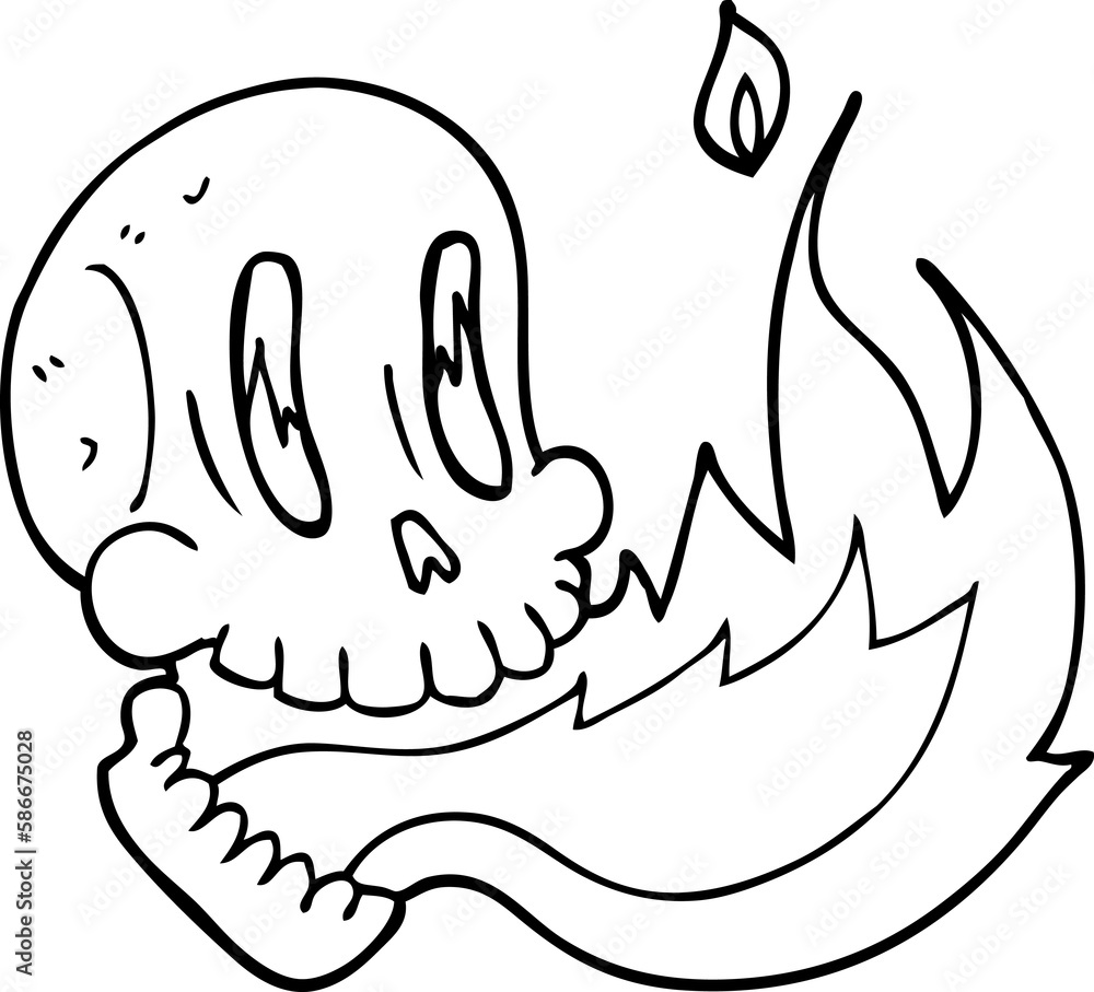 line drawing cartoon flaming skull line drawing cartoon flaming skull