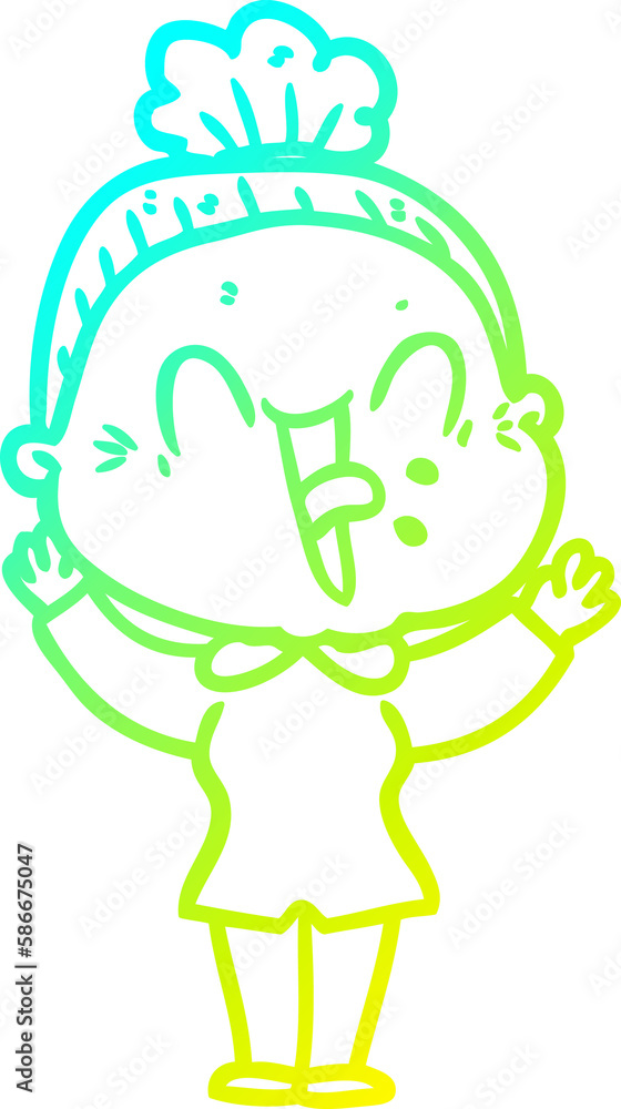 Fototapeta premium cold gradient line drawing cartoon happy old woman