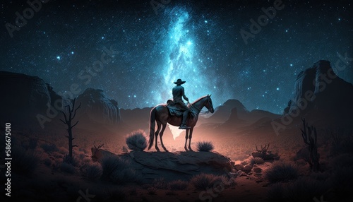 Horseman riding a horse in the desert, Generative AI