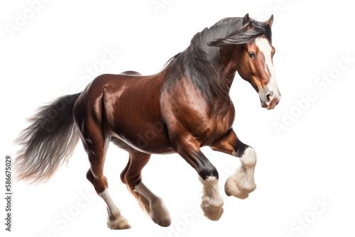an isolated brown palomino horse running, jumping, side view portrait, equestrian-themed photorealistic illustration on a transparent background cutout in PNG, Generative AI © Purple Penguin GFX