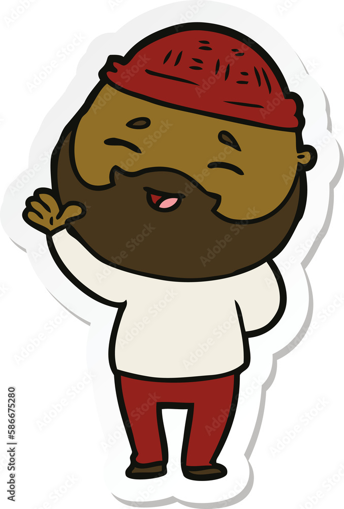 sticker of a cartoon happy bearded man