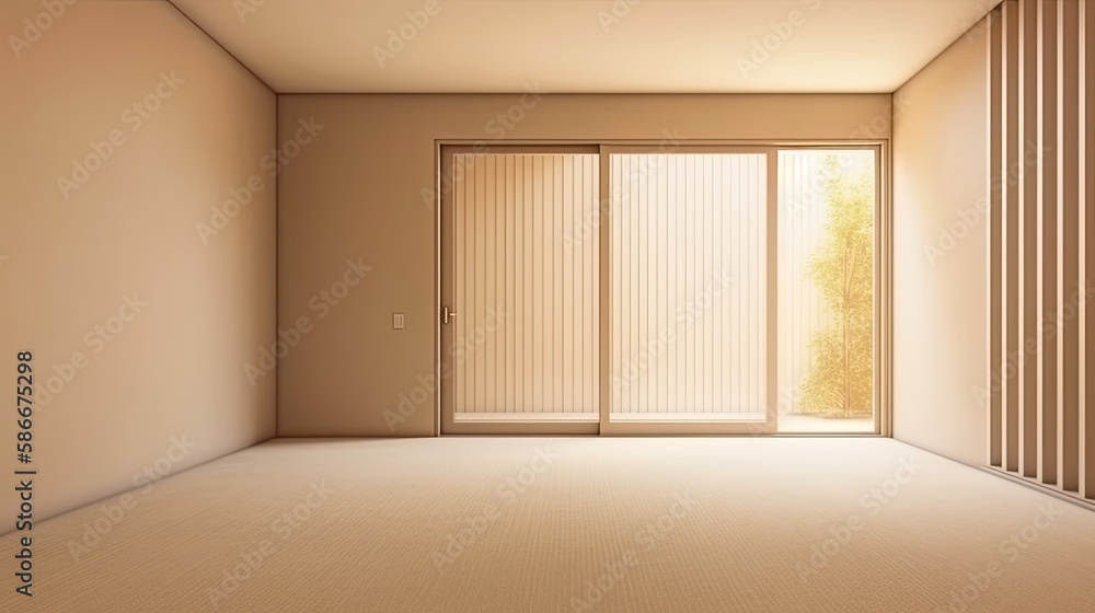 Obraz premium Beige Wall Room with Louver Door to Nature for Home Appliance Product Display Created Using Generative AI