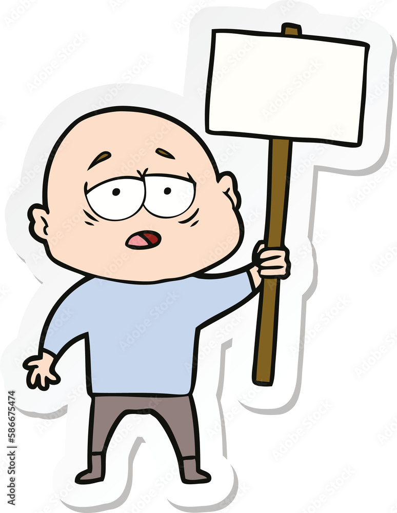 sticker of a cartoon tired bald man sticker of a cartoon tired bald man