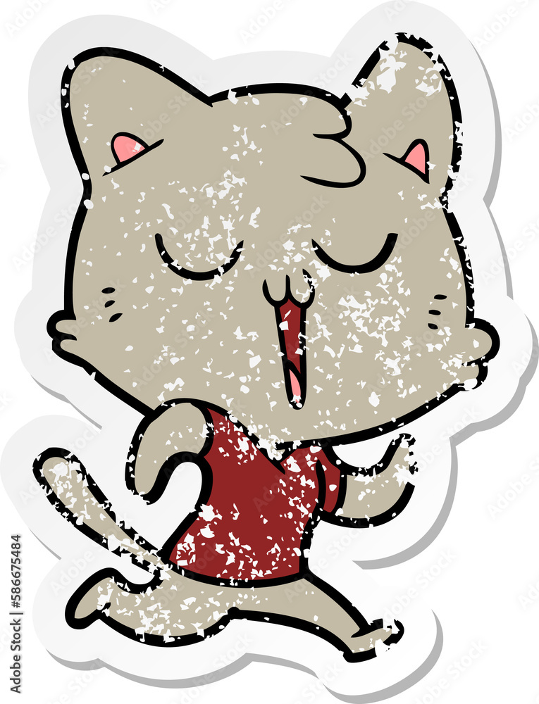 Fototapeta premium distressed sticker of a cartoon cat singing