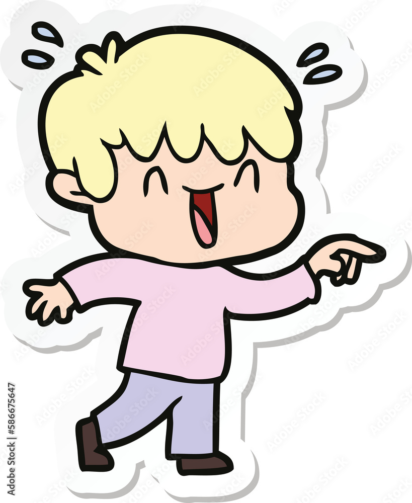 sticker of a cartoon laughing boy