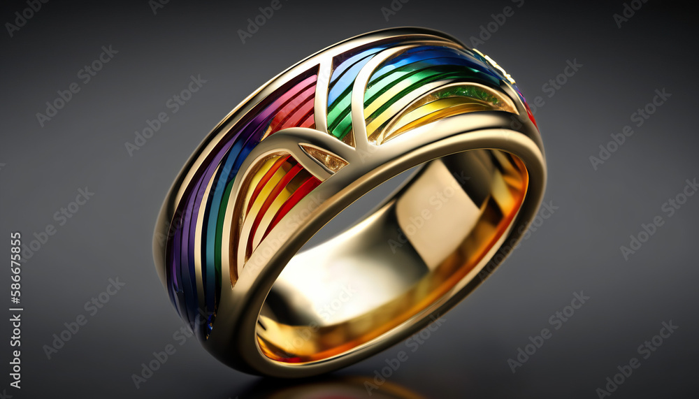 Macro photography of a ring with the colors of LGBTQ+ Stock