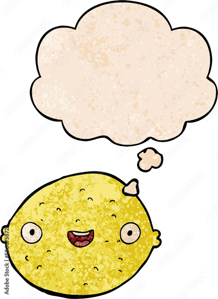 cartoon lemon and thought bubble in grunge texture pattern style cartoon lemon and thought bubble in grunge texture pattern style
