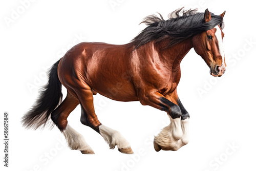 an isolated brown palomino horse running  jumping  side view portrait  equestrian-themed photorealistic illustration on a transparent background cutout in PNG  Generative AI