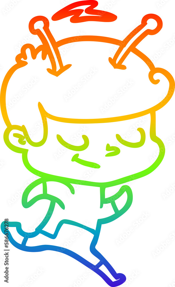 rainbow gradient line drawing friendly cartoon spaceman running rainbow gradient line drawing friendly cartoon spaceman running