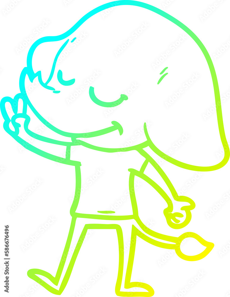 Obraz premium cold gradient line drawing cartoon smiling elephant