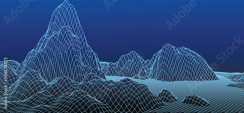 Abstract digital landscape. Wireframe landscape background. Digital landscape for presentations. 3d futuristic vector illustration.