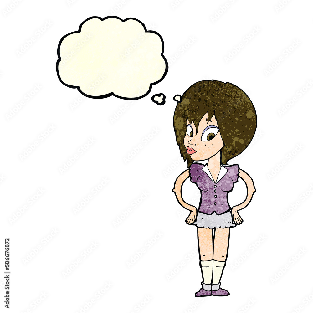 cartoon woman with hands on hips with thought bubble cartoon woman with hands on hips with thought bubble